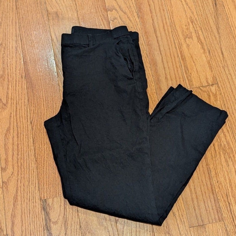 Quiet Luxury Minimalist Theory Black Linen Blend Pants Office Chic Size 4